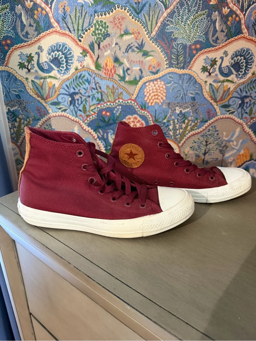 Converse High Top Sneakers in Wine Red and White - Picture 2 of 5